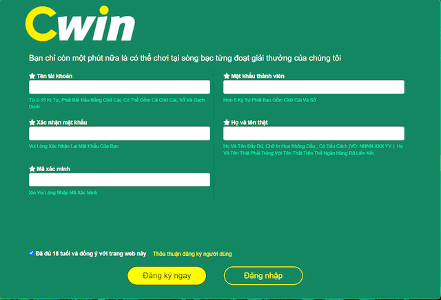 Cách đăng ký tài khoản tại Cwin